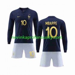Francie Dres Mbappé 10 Domácí Fotbalové Dresy pro Děti MS ve fotbale 2022 Dlouhý rukáv