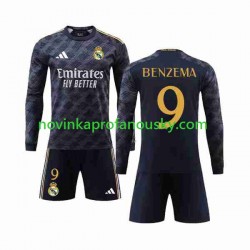 Real Madrid Dres Benzema 9 Venkovní Fotbalové Dresy pro Děti 2023-2024 Dlouhý rukáv