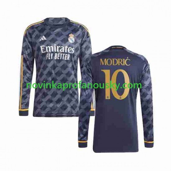 Real Madrid Dres Modrić Luka 10 Venkovní Fotbalové Dresy pro Muže 2023-2024 Dlouhý rukáv