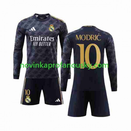 Real Madrid Dres Modrić Luka 10 Venkovní Fotbalové Dresy pro Děti 2023-2024 Dlouhý rukáv