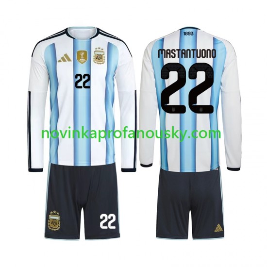Argentina Dres Franco Mastantuono 22 Domácí Fotbalové Dresy pro Děti MS ve fotbale 2026 Dlouhý rukáv