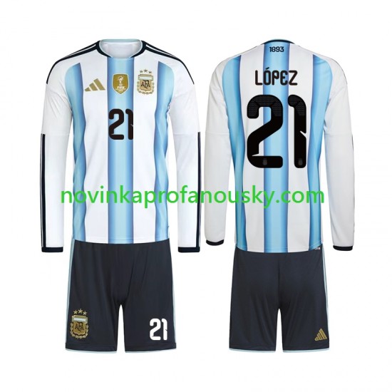Argentina Dres Jose Manuel Lopez 21 Domácí Fotbalové Dresy pro Děti MS ve fotbale 2026 Dlouhý rukáv