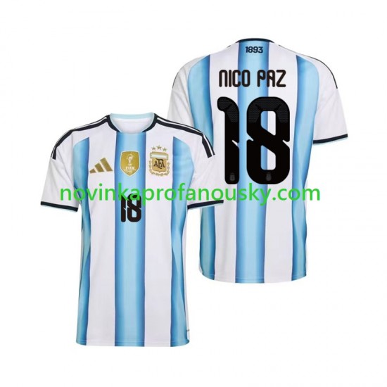 Argentina Dres Nico Paz 18 Domácí Fotbalové Dresy pro Muže MS ve fotbale 2026 Krátký rukáv