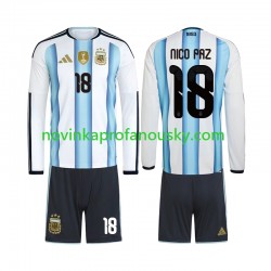 Argentina Dres Nico Paz 18 Domácí Fotbalové Dresy pro Děti MS ve fotbale 2026 Dlouhý rukáv