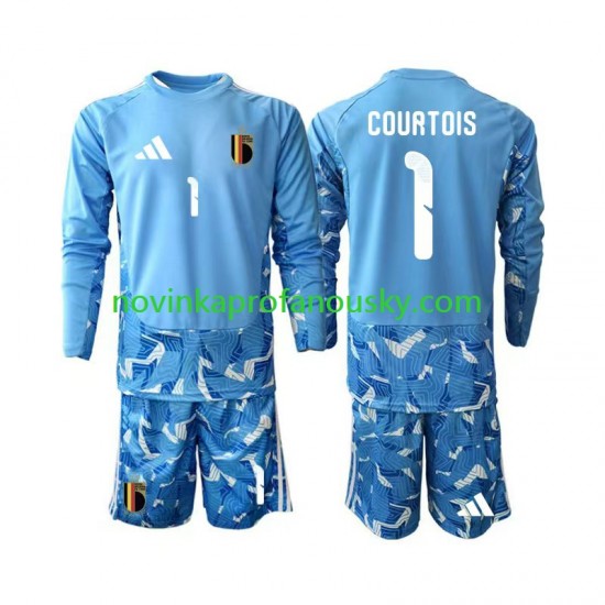Belgie Dres Thibaut Courtois 1 Brankářské Domácí Fotbalové Dresy pro Děti MS ve fotbale 2026 Dlouhý rukáv