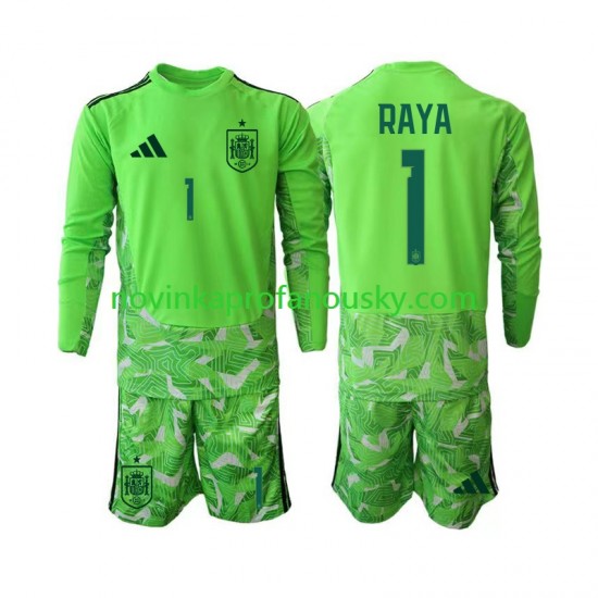 Španělsko Dres David Raya 1 6th Green color Brankářské pro Děti MS ve fotbale 2026 Dlouhý rukáv