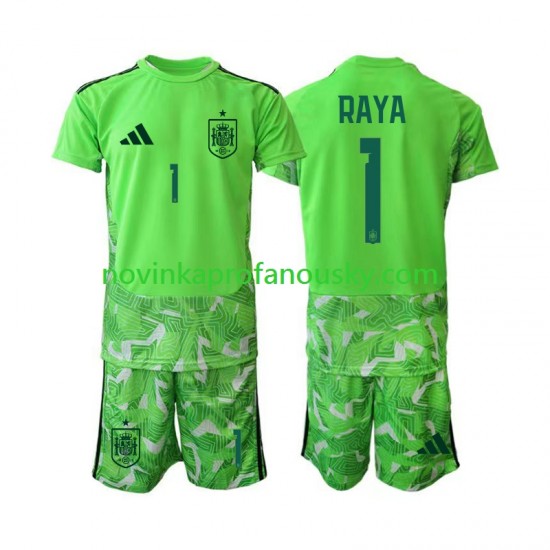 Španělsko Dres David Raya 1 6th Green color Brankářské pro Děti MS ve fotbale 2026 Krátký rukáv