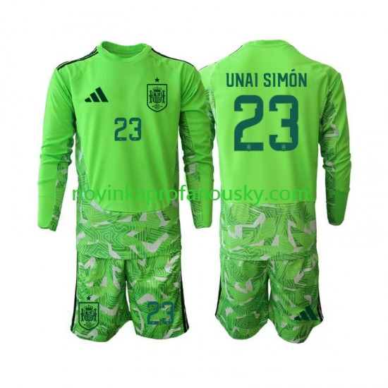 Španělsko Dres Unai Simon 23 6th Green color Brankářské pro Děti MS ve fotbale 2026 Dlouhý rukáv
