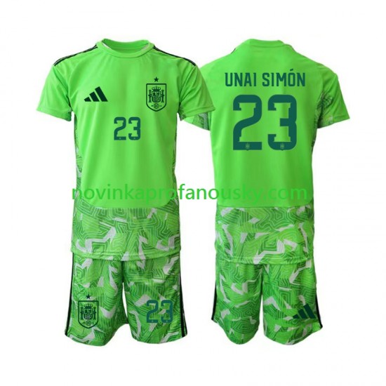 Španělsko Dres Unai Simon 23 6th Green color Brankářské pro Děti MS ve fotbale 2026 Krátký rukáv