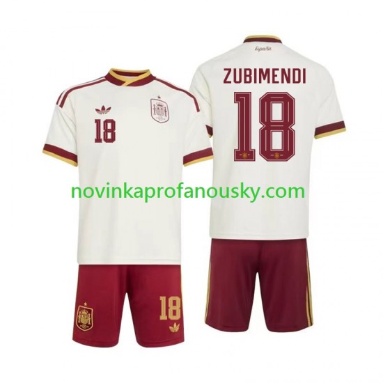 Španělsko Dres Martin Zubimendi 18 Venkovní Fotbalové Dresy pro Děti MS ve fotbale 2026 Krátký rukáv