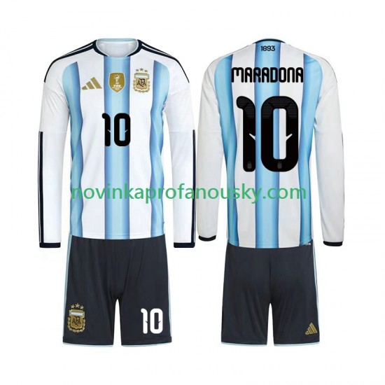 Argentina Dres Maradona 10 Domácí Fotbalové Dresy pro Děti MS ve fotbale 2026 Dlouhý rukáv
