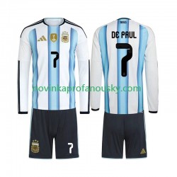 Argentina Dres Rodrigo De Paul 7 Domácí Fotbalové Dresy pro Děti MS ve fotbale 2026 Dlouhý rukáv