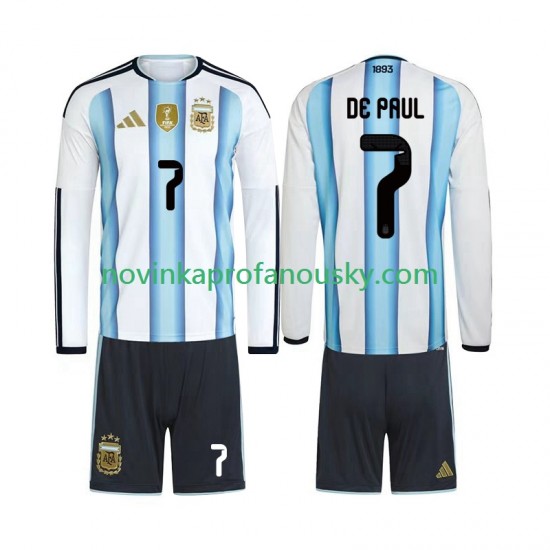 Argentina Dres Rodrigo De Paul 7 Domácí Fotbalové Dresy pro Děti MS ve fotbale 2026 Dlouhý rukáv