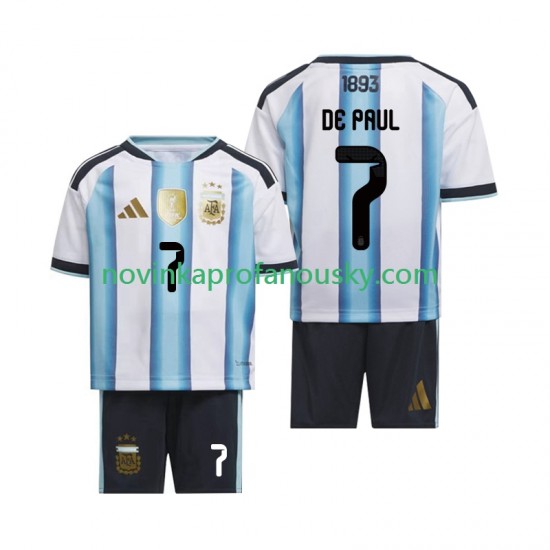 Argentina Dres Rodrigo De Paul 7 Domácí Fotbalové Dresy pro Děti MS ve fotbale 2026 Krátký rukáv