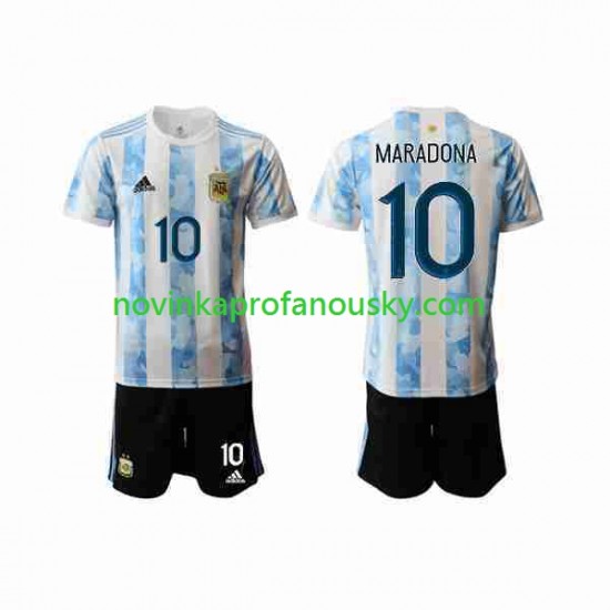 Argentina Dres Maradona 10 2020-2021 Domácí Fotbalové Dresy pro Děti Krátký rukáv