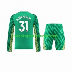 Manchester City Dres Ederson Moraes 31 Brankářské Domácí Fotbalové Dresy pro Děti 2023-2024 Dlouhý rukáv