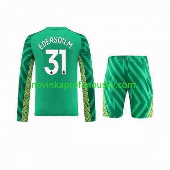 Manchester City Dres Ederson Moraes 31 Brankářské Domácí Fotbalové Dresy pro Děti 2023-2024 Dlouhý rukáv
