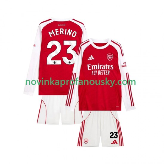 Arsenal Dres Merino 23 Domácí Fotbalové Dresy pro Děti 2025-2026 Dlouhý rukáv