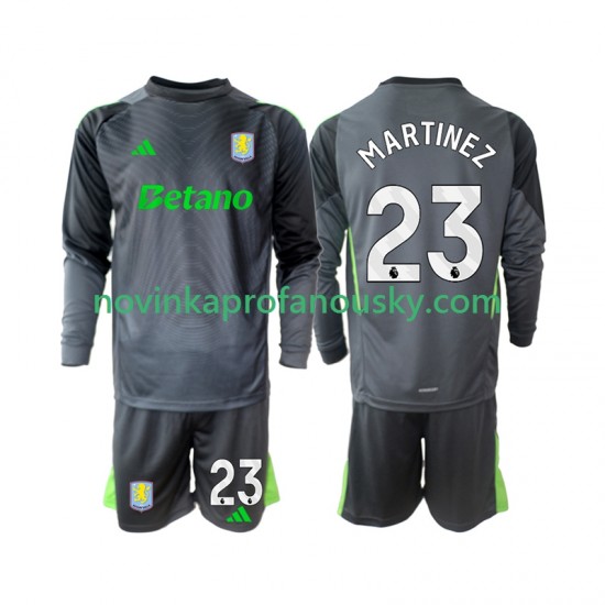 Aston Villa Dres Emiliano Martinez 23 Brankářské Domácí Fotbalové Dresy pro Děti 2025-2026 Dlouhý rukáv