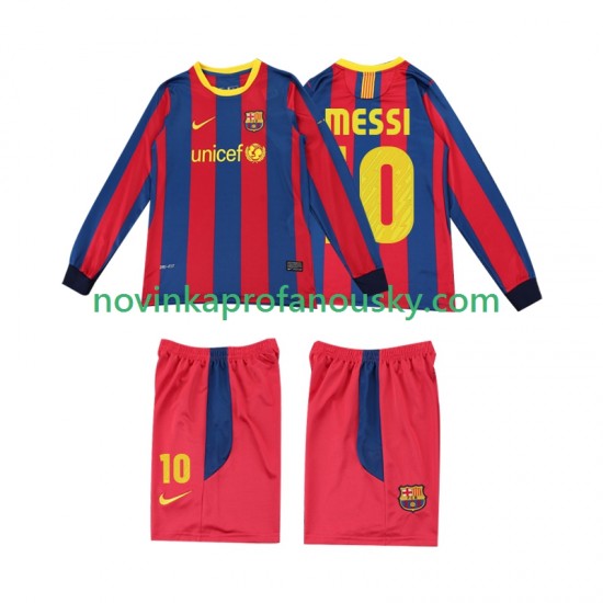 FC Barcelona Dres Lionel Messi 10 Retro Domácí Fotbalové Dresy pro Děti 2011 2010 Dlouhý rukáv