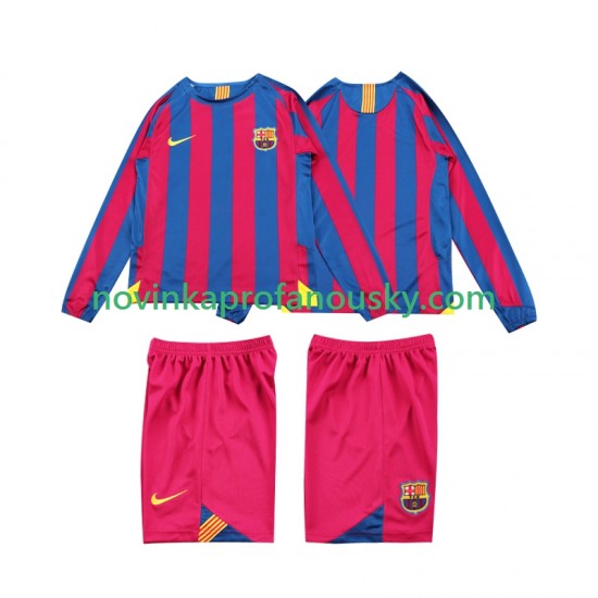 FC Barcelona Dres 2005 Retro Domácí Fotbalové Dresy pro Děti 2006 Dlouhý rukáv