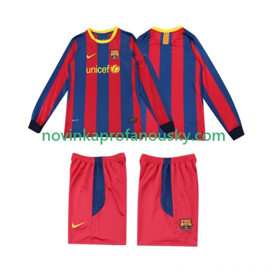 FC Barcelona Dres Retro Domácí Fotbalové Dresy pro Děti 2011 2010 Dlouhý rukáv