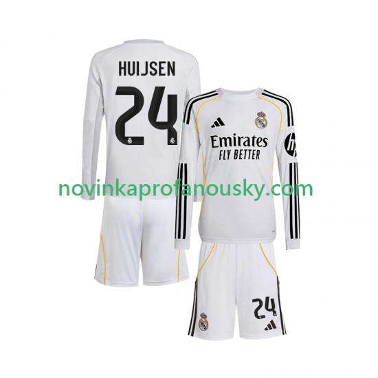 Real Madrid Dres Huijsen 24 Domácí Fotbalové Dresy pro Děti 2025-2026 Dlouhý rukáv