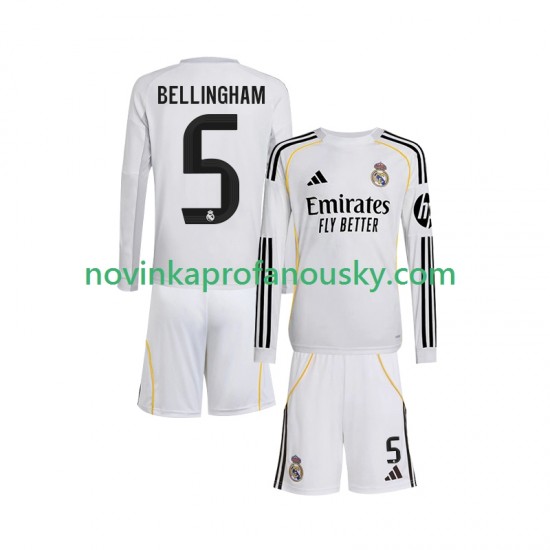 Real Madrid Dres Jude Bellingham 5 Domácí Fotbalové Dresy pro Děti 2025-2026 Dlouhý rukáv