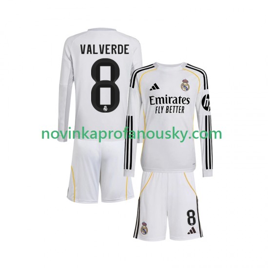 Real Madrid Dres Valverde 8 Domácí Fotbalové Dresy pro Děti 2025-2026 Dlouhý rukáv
