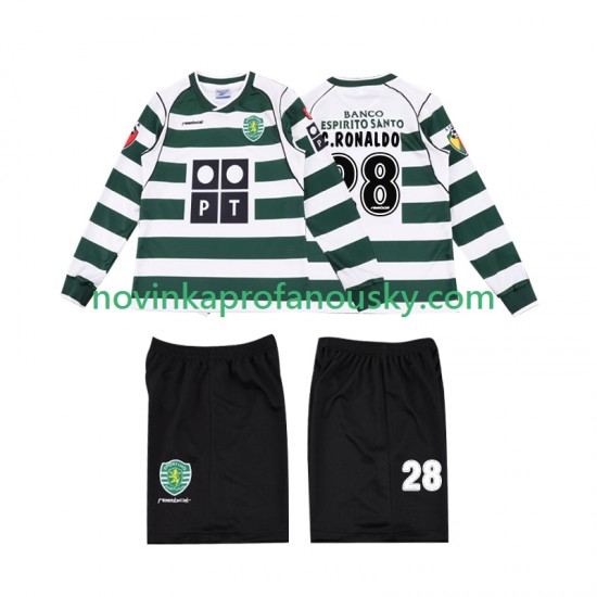 Sporting CP Dres Cristiano Ronaldo 28 2001 2003 Retro Domácí Fotbalové Dresy pro Děti Dlouhý rukáv