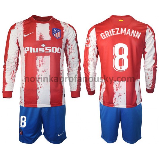 Atlético Madrid Dres GRIEZMANN 8 Domácí Fotbalové Dresy pro Děti 2021-2022 Dlouhý Rukáv