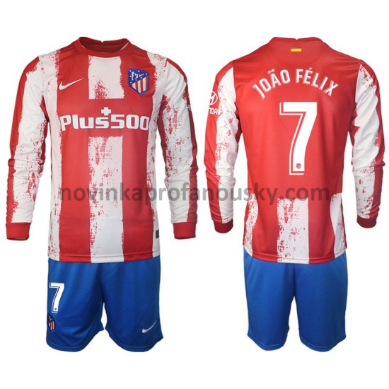 Atlético Madrid Dres Joao Felix 7 Domácí Fotbalové Dresy pro Děti 2021-2022 Dlouhý Rukáv