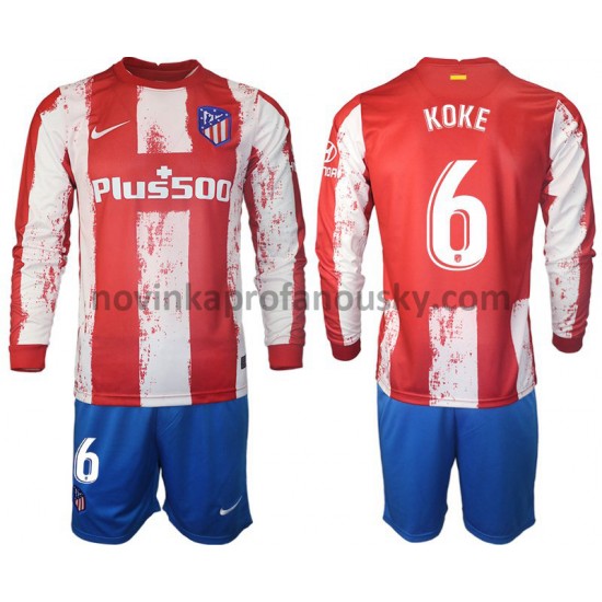 Atlético Madrid Dres Koke 6 Domácí Fotbalové Dresy pro Děti 2021-2022 Dlouhý Rukáv