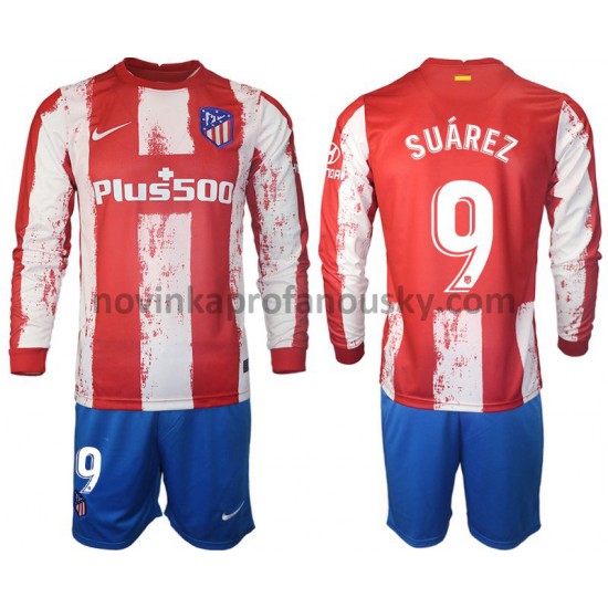 Atlético Madrid Dres Suarez 9 Domácí Fotbalové Dresy pro Děti 2021-2022 Dlouhý Rukáv