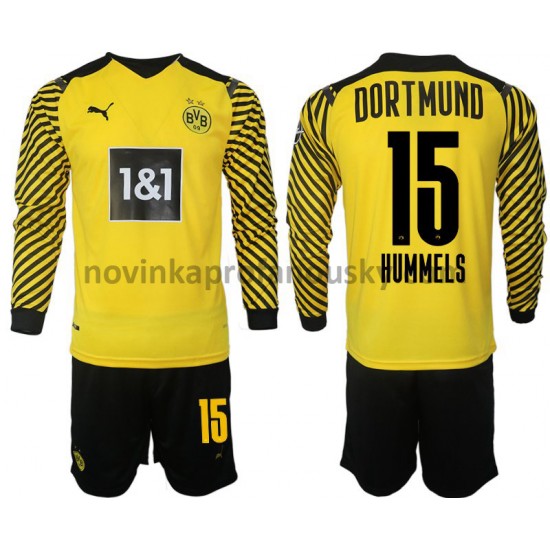 Borussia Dortmund Dres Hummels 15 Domácí Fotbalové Dresy pro Děti 2021-2022 Dlouhý Rukáv