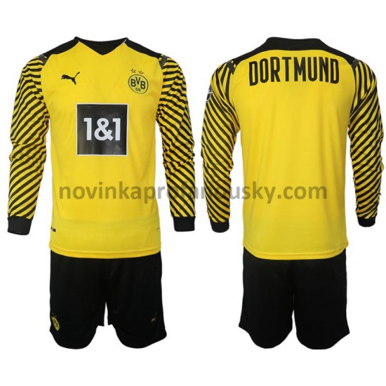 Borussia Dortmund Dres Domácí Fotbalové Dresy pro Děti 2021-2022 Dlouhý Rukáv
