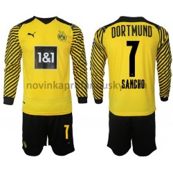 Borussia Dortmund Dres Sancho 7 Domácí Fotbalové Dresy pro Děti 2021-2022 Dlouhý Rukáv