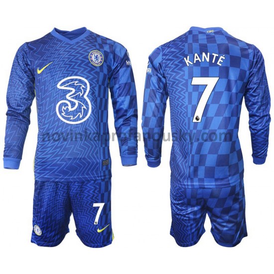 Chelsea Dres Kante 7 Domácí Fotbalové Dresy pro Děti 2021-2022 Dlouhý Rukáv