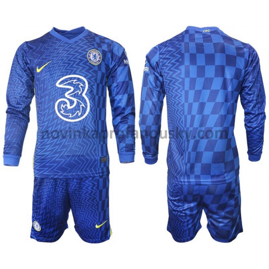Chelsea Dres Domácí Fotbalové Dresy pro Děti 2021-2022 Dlouhý Rukáv