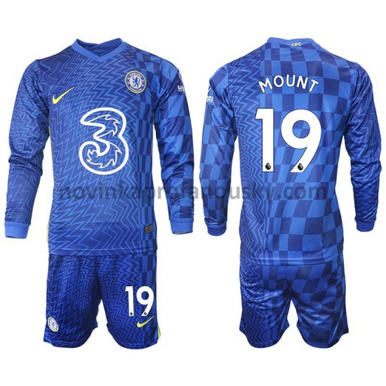 Chelsea Dres Mount 19 Domácí Fotbalové Dresy pro Děti 2021-2022 Dlouhý Rukáv