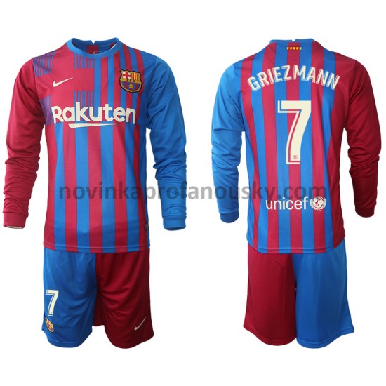 FC Barcelona Dres Antoine Griezmann 7 Domácí Fotbalové Dresy pro Děti 2021-2022 Dlouhý Rukáv