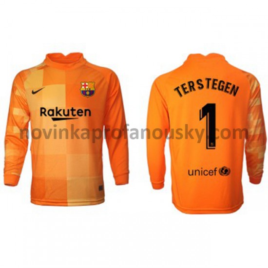 FC Barcelona Dres Brankářské Ter Stegen 1 Domácí Fotbalové Dresy pro Muže 2021-2022 Dlouhý Rukáv