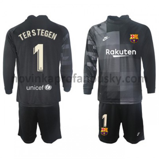 FC Barcelona Dres Brankářské Ter Stegen 1 Venkovní Fotbalové Dresy pro Děti 2021-2022 Dlouhý Rukáv