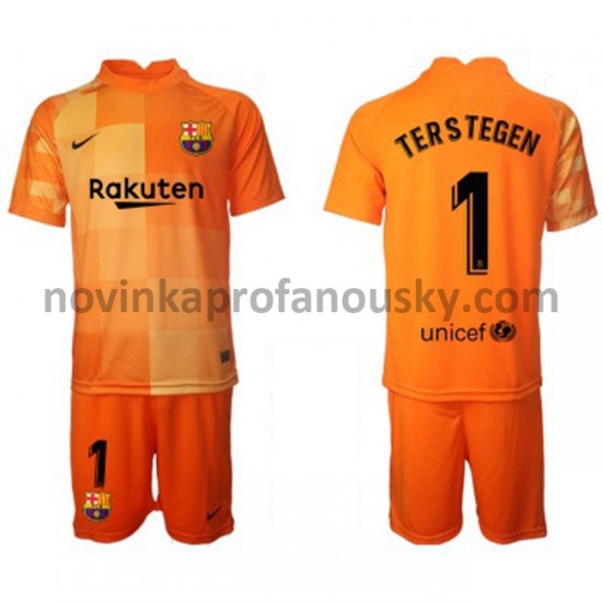 FC Barcelona Dres Brankářské Ter Stegen 1 Domácí Fotbalové Dresy pro Děti 2021-2022