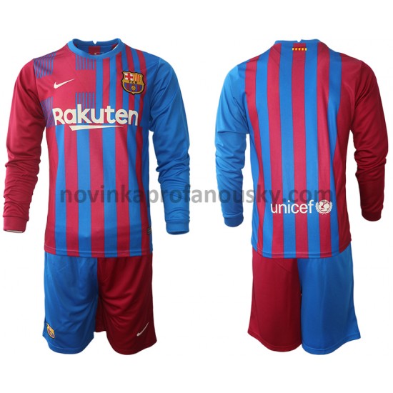 FC Barcelona Dres Domácí Fotbalové Dresy pro Děti 2021-2022 Dlouhý Rukáv