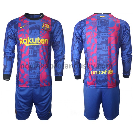 FC Barcelona Dres Alternativní Fotbalové Dresy pro Děti 2021-2022 Dlouhý Rukáv