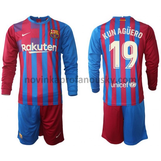 FC Barcelona Dres Kun Aguero 19 Domácí Fotbalové Dresy pro Děti 2021-2022 Dlouhý Rukáv