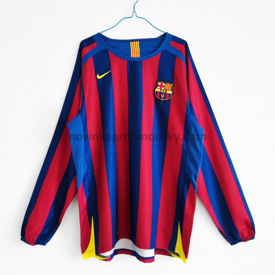 FC Barcelona Dres Retro Domácí Fotbalové Dresy pro Muže 2005-2006 Dlouhý Rukáv