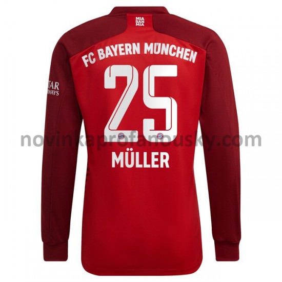 FC Bayern Mnichov Dres Thomas Muller 25 Domácí Fotbalové Dresy pro Muže 2021-2022 Dlouhý Rukáv
