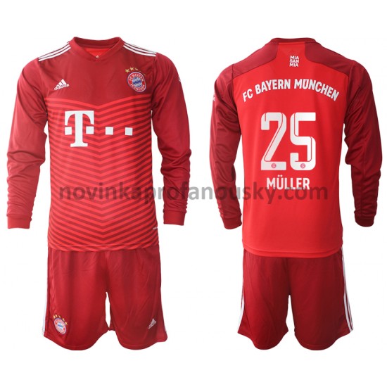 FC Bayern Mnichov Dres Thomas Muller 25 Domácí Fotbalové Dresy pro Děti 2021-2022 Dlouhý Rukáv